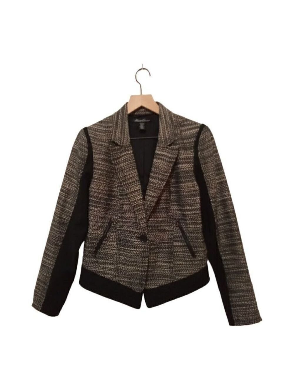 Kenneth Cole Black & White Tweed Ponte Crop Blazer Sz M